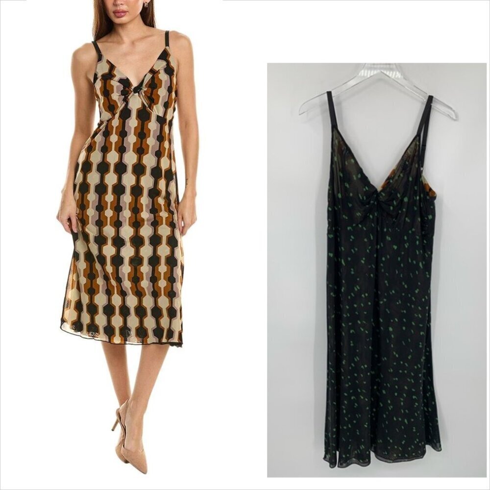 CAbi Trophy reversible tank dress midi twist mesh hexagon black tan shift new S